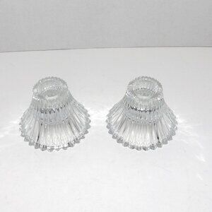 Set of 2 HOMCO Heritage Ribbed Clear Glass Candle-Votive Cup Holders #1162BD